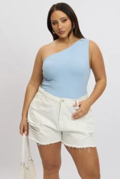 Blue Bodysuit One Shoulder -You And All Fashion Store cjc2211a 84j sky blue 5