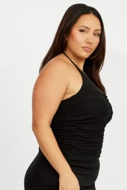 Black Mesh Top Shirred V Neck -You And All Fashion Store cjc2234 84jb black 4