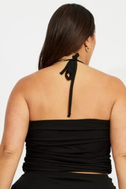 Black Mesh Top Shirred V Neck -You And All Fashion Store cjc2234 84jb black 5