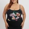 Black Floral Cami Top Sleeveless Mesh