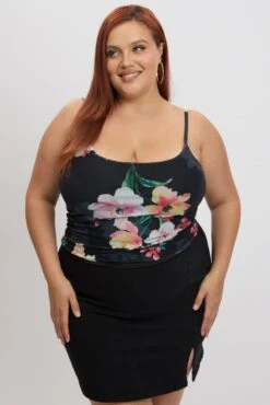 Black Floral Cami Top Sleeveless Mesh