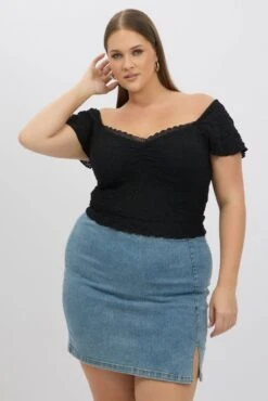 Black Lace Top Short Sleeve