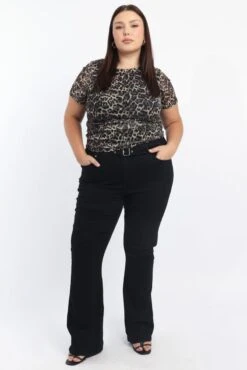 Brown Animal Print Mesh Top Short Sleeve Crew Neck -You And All Fashion Store cjc2261 84j animal pri 3