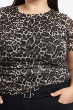 Brown Animal Print Mesh Top Short Sleeve Crew Neck -You And All Fashion Store cjc2261 84j animal pri 6