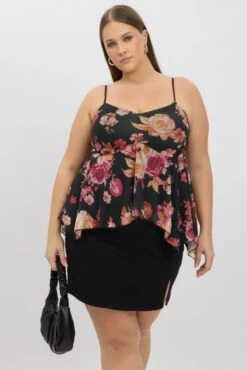 Black Floral Lace Singlet Top