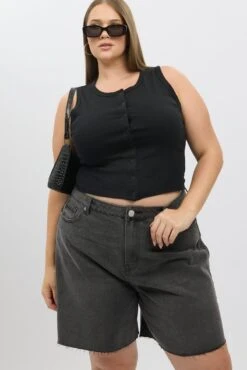 Black Button Tank Top