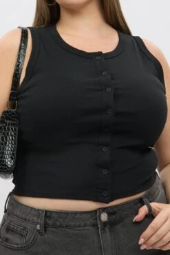 Black Button Tank Top -You And All Fashion Store cjc2300 84j black 6