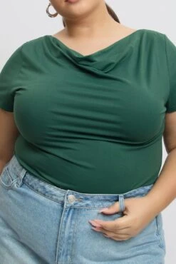 Green T-Shirt Short Sleeve Cowl Neck -You And All Fashion Store cjc2307 84jb green 6
