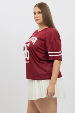 Red Graphic Tee Short Sleeve V Neck -You And All Fashion Store cjc2328c 84j burgundy 4