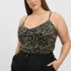 Brown Animal Print Bodysuit Sleeveless V Neck