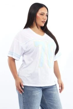 White Graphic T-shirt Short Sleeve V-neck -You And All Fashion Store cjc2344c 84j white 3