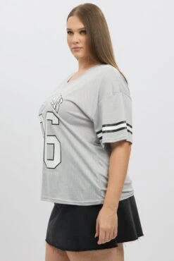 Grey Graphic T Shirt Short Sleeve V Neck -You And All Fashion Store cjc2344c 84jb grey 4