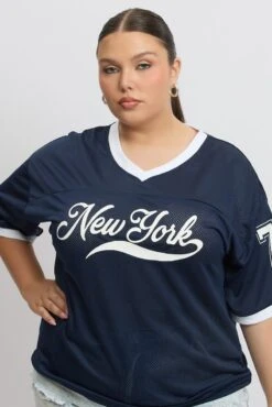 Blue Graphic T Shirt Short Sleeve V Neck -You And All Fashion Store cjc2360 84j navy 3