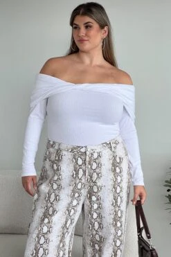 White Off Shoulder Top Long Sleeve