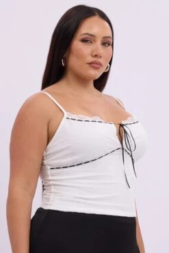 White Lace Singlet Top Lace Ribbon Trim -You And All Fashion Store cjc2377 84jb white 4