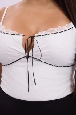 White Lace Singlet Top Lace Ribbon Trim -You And All Fashion Store cjc2377 84jb white 6
