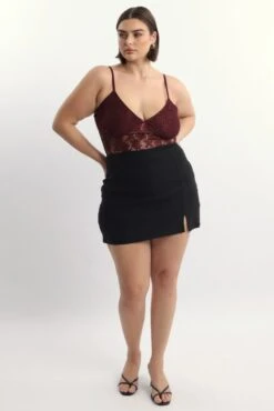 Red Bodysuit Lace V Neck -You And All Fashion Store cjc2390 84j burgundy 3