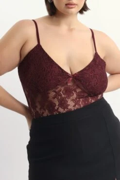 Red Bodysuit Lace V Neck -You And All Fashion Store cjc2390 84j burgundy 6