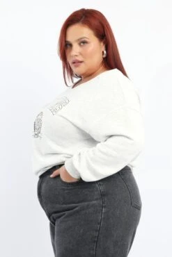 Grey Sweatshirt One Shoulder Long Sleeve 7 Grey Sweatshirt One Shoulder Long Sleeve -You And All Fashion Store cjc2422 84j grey marle 3