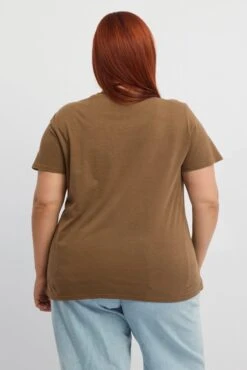 Brown Graphic T-shirt Short Sleeve Crew Neck -You And All Fashion Store cjc2451 84jb mocha 4