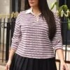Multi Stripe Collar Top Long Sleeve