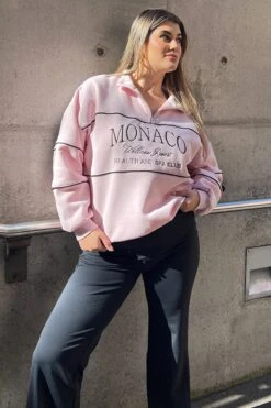 Pink Sweatshirt Long Sleeve Zip Up