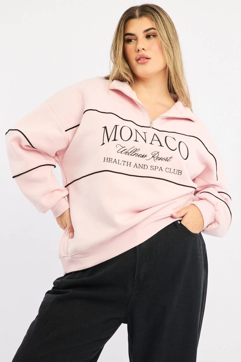 Pink Sweatshirt Long Sleeve Zip Up 2 Pink Sweatshirt Long Sleeve Zip Up - Image 2