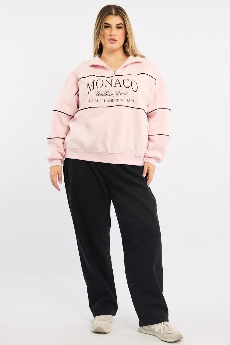 Pink Sweatshirt Long Sleeve Zip Up 3 Pink Sweatshirt Long Sleeve Zip Up - Image 3