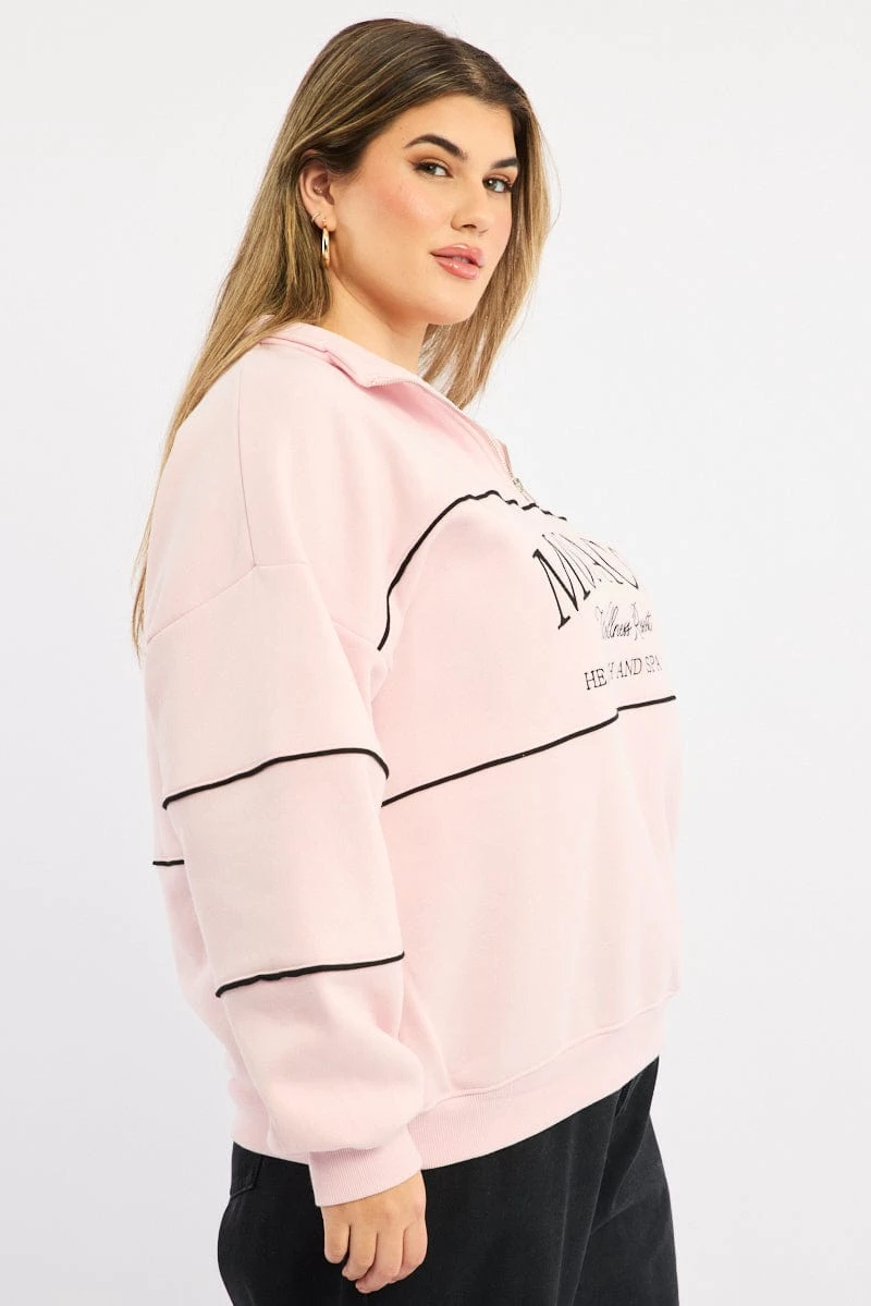 Pink Sweatshirt Long Sleeve Zip Up 4 Pink Sweatshirt Long Sleeve Zip Up - Image 4
