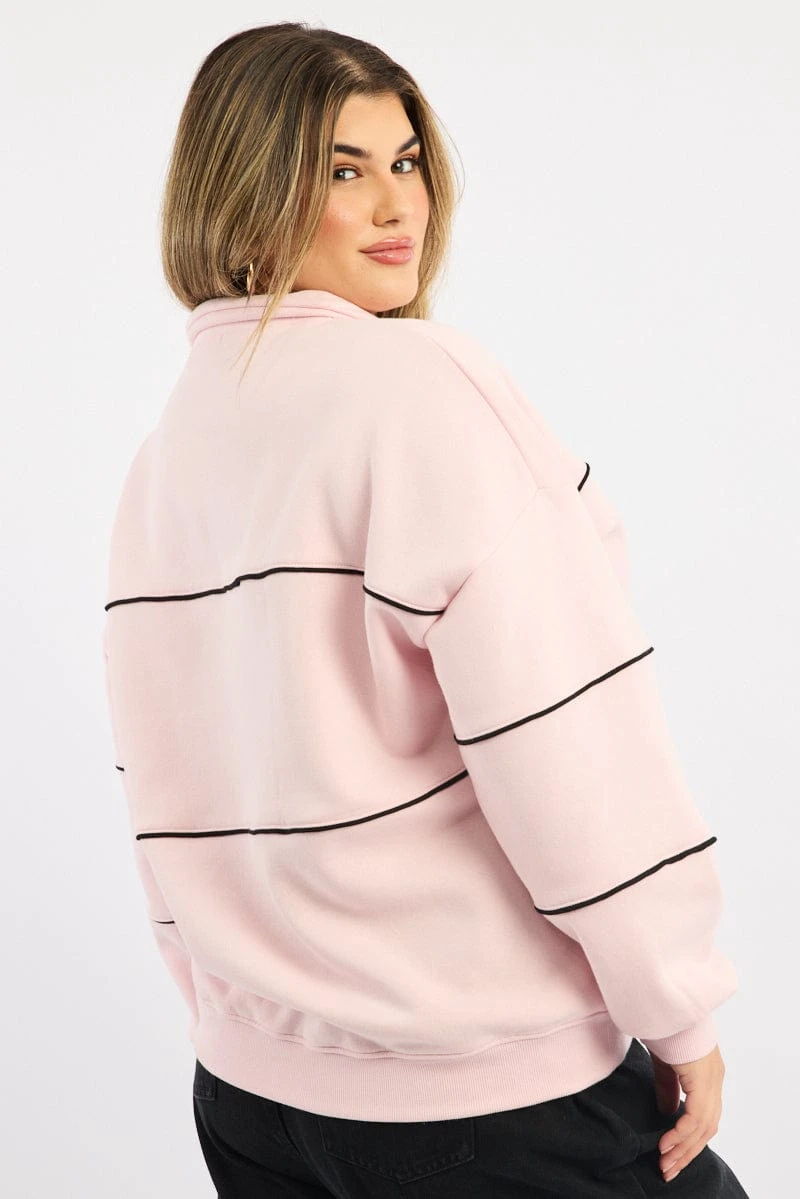 Pink Sweatshirt Long Sleeve Zip Up 5 Pink Sweatshirt Long Sleeve Zip Up - Image 5