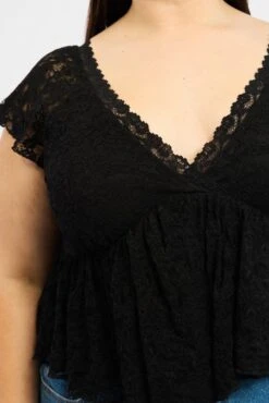 Black Lace Top Short Sleeve V-neck -You And All Fashion Store cjc2507 123j black 5