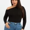 Black One Shoulder Top Long Sleeve