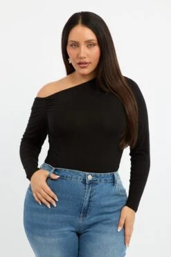 Black One Shoulder Top Long Sleeve