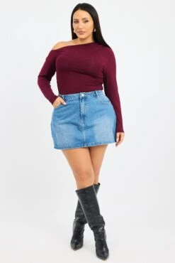 Red One Shoulder Top Long Sleeve -You And All Fashion Store cjc2514 118j burgundy 4