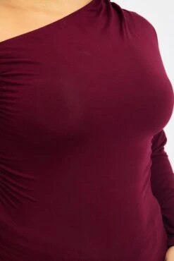 Red One Shoulder Top Long Sleeve -You And All Fashion Store cjc2514 118j burgundy 7