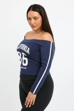 Blue Graphic Top Long Sleeve -You And All Fashion Store cjc2530 84j navy 3