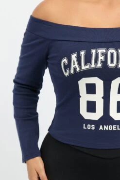 Blue Graphic Top Long Sleeve -You And All Fashion Store cjc2530 84j navy 5