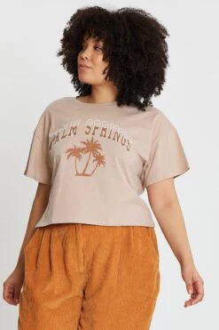 Pink Graphic T-shirt Palm Springs Crew Neck Cotton