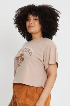 Pink Graphic T-shirt Palm Springs Crew Neck Cotton -You And All Fashion Store cjc25389ah 84ab mink 4