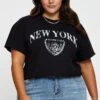 Black Graphic T-shirt New York Crew Neck Short Sleeve