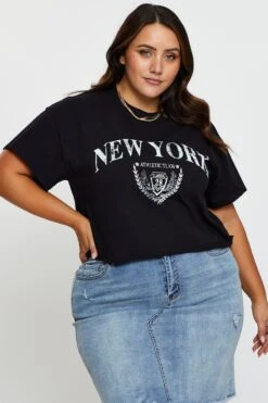 Black Graphic T-shirt New York Crew Neck Short Sleeve -You And All Fashion Store cjc25389b 84a black 3