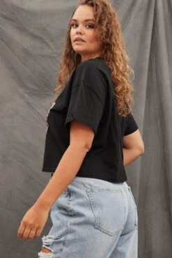 Black Graphic T-shirt American Vintage Crop Cotton -You And All Fashion Store cjc25389bg 84a black 4