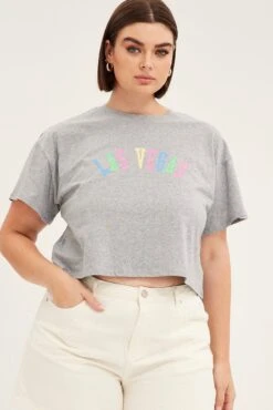 Grey Graphic T-shirt Short Sleeve Rainbow Las Vegas