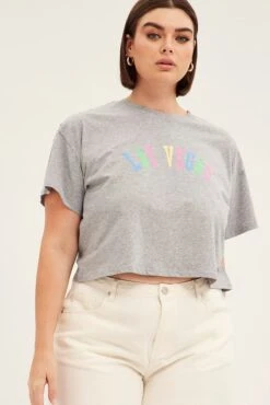Grey Graphic T-shirt Short Sleeve Rainbow Las Vegas -You And All Fashion Store cjc25389bj 84ab grey marle 3