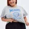 Grey Graphic T-shirt Miami Crop Cotton Jersey