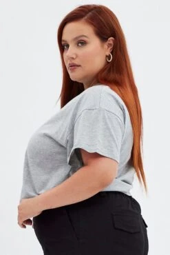 Grey Graphic T-shirt Miami Crop Cotton Jersey -You And All Fashion Store cjc25389bm 84ab grey marle 4