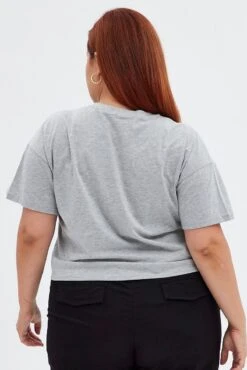 Grey Graphic T-shirt Miami Crop Cotton Jersey -You And All Fashion Store cjc25389bm 84ab grey marle 5