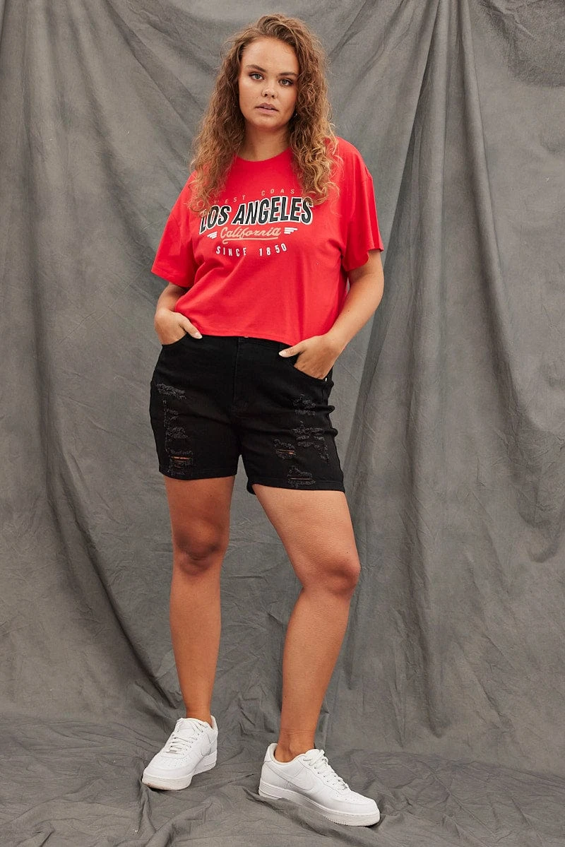 Red Graphic T-shirt Los Angeles Crop Cotton 2 Red Graphic T-shirt Los Angeles Crop Cotton - Image 2