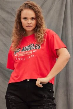Red Graphic T-shirt Los Angeles Crop Cotton 8 Red Graphic T-shirt Los Angeles Crop Cotton -You And All Fashion Store cjc25389f 84a red 3