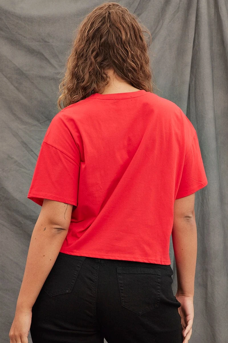 Red Graphic T-shirt Los Angeles Crop Cotton 5 Red Graphic T-shirt Los Angeles Crop Cotton - Image 5